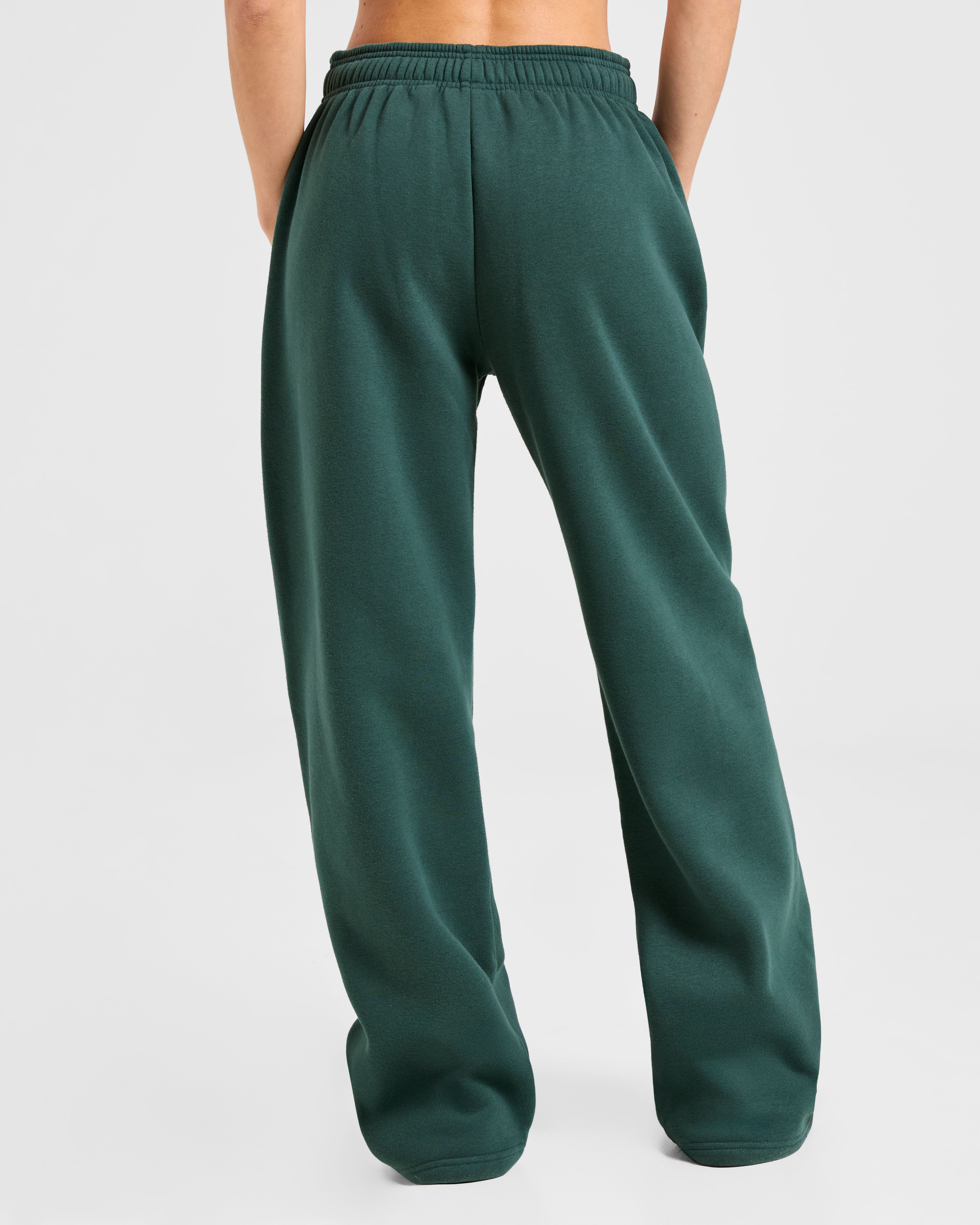Pantalones de Chándal Clásicos de Felpa Amplios con Pierna Recta - Verde Pino