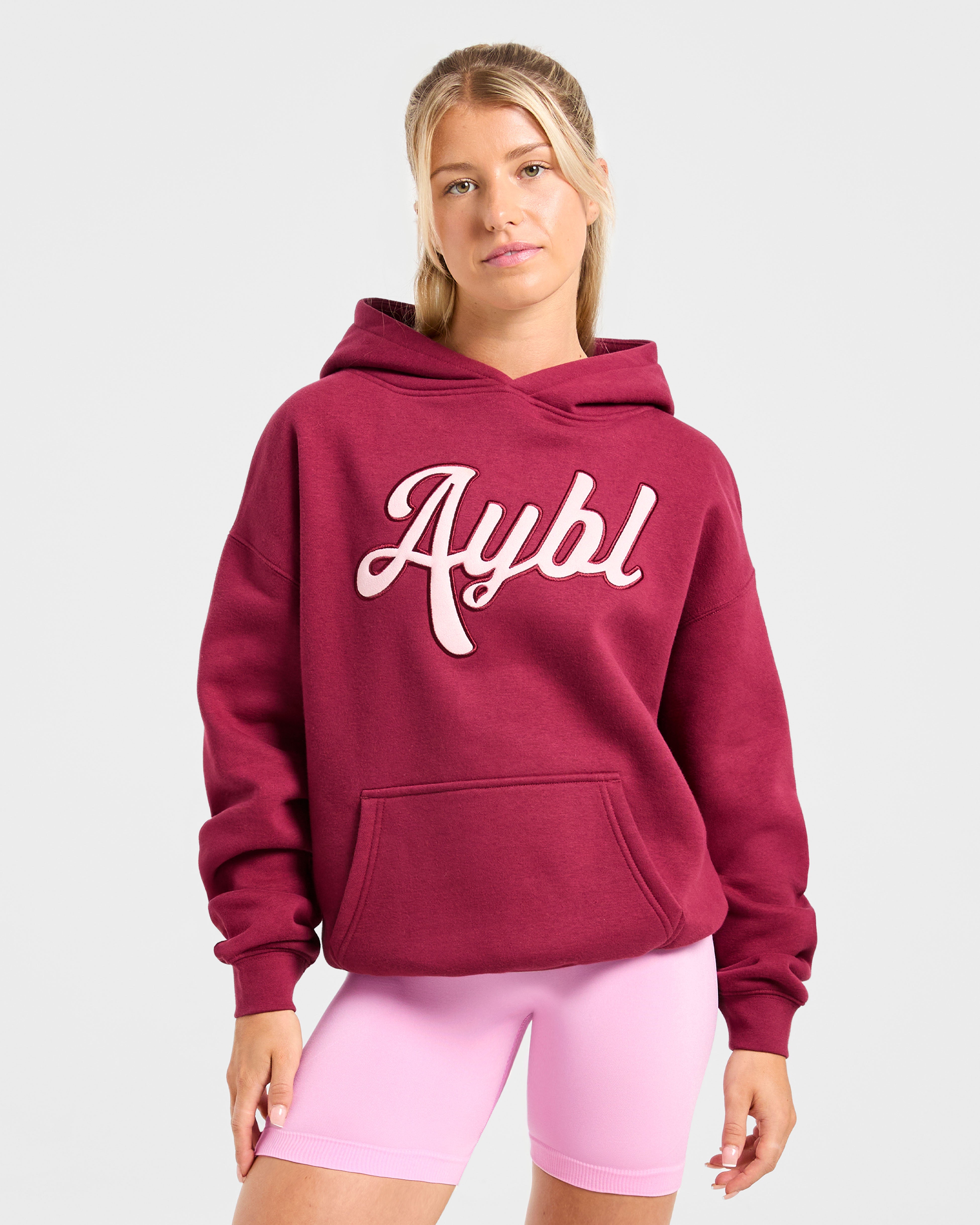 Sudadera Oversized con Bordado de Letras - Burdeos/Rosa