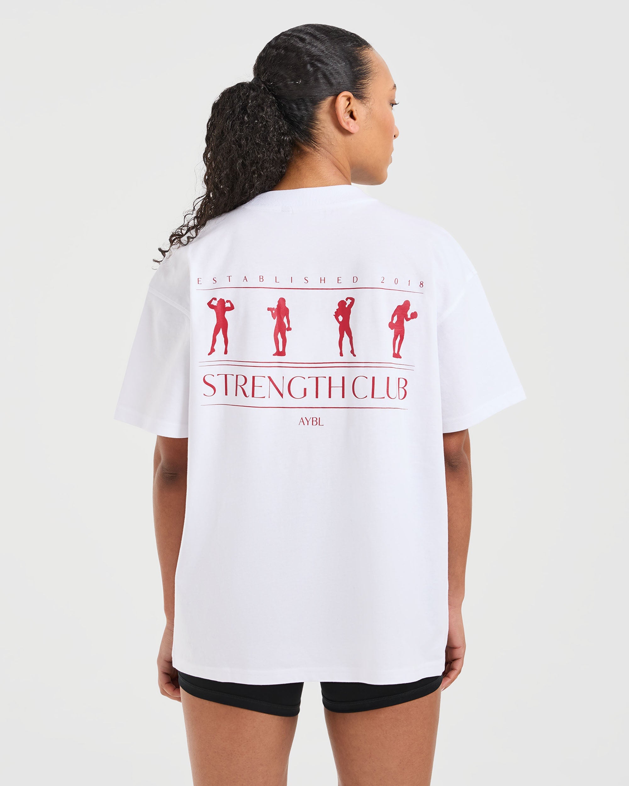 Camiseta Oversized de Strength Club - Blanco/Rojo