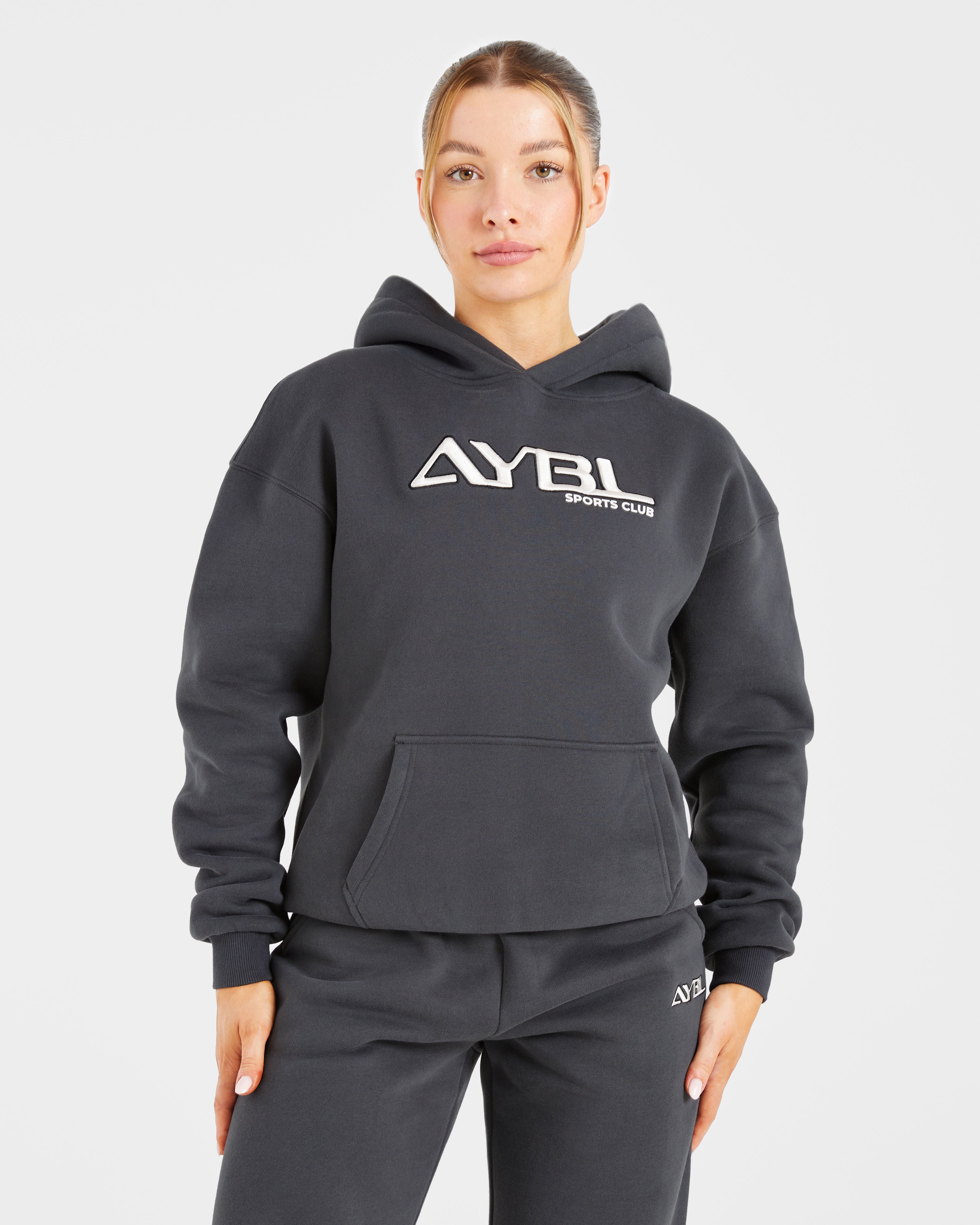 Sudadera Oversized Retrosa Bordada - Gris Oscuro