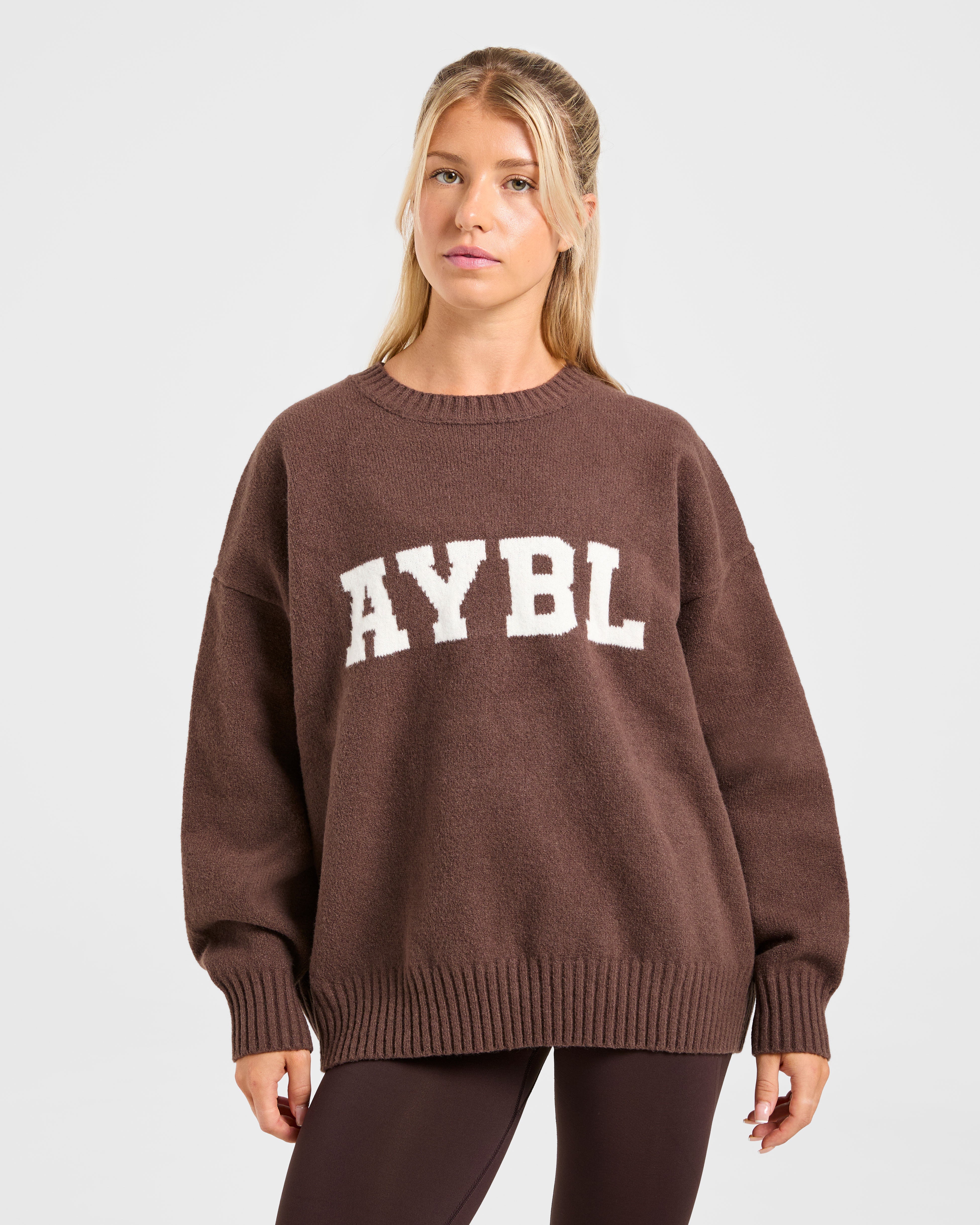 Sweater Oversized de Lana Varsity - Marrón