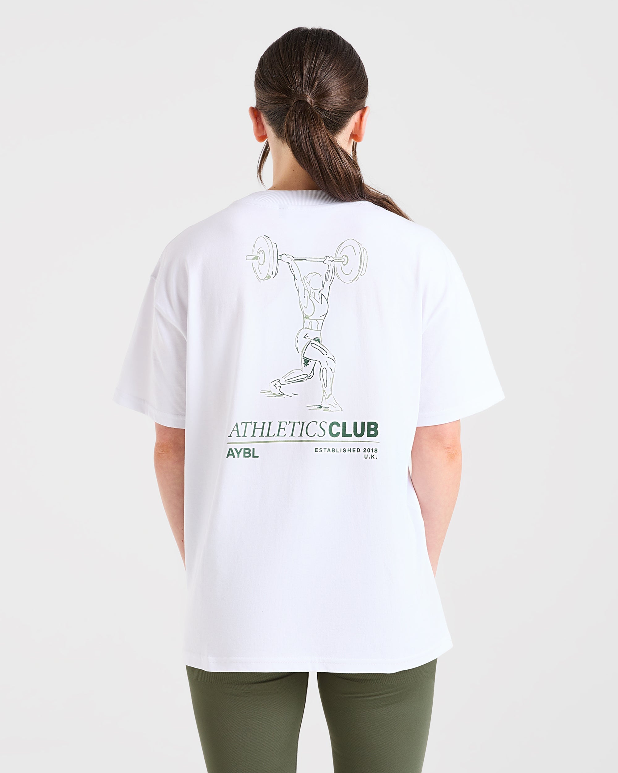 Camiseta de Ilustración de Levantamiento de Pesas - Blanco/Verde
