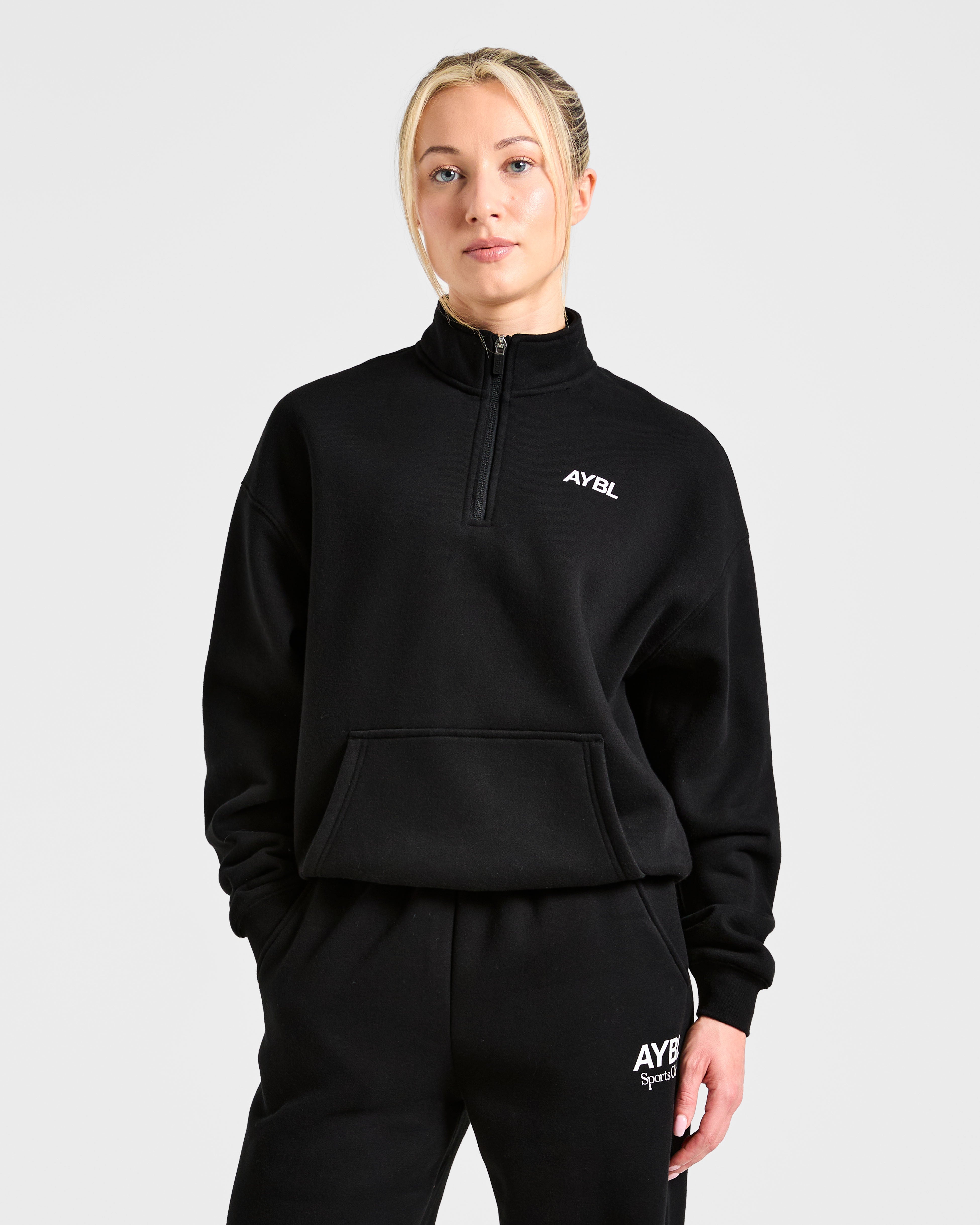 Pulóver Oversized de 1/4 Cremallera del Club Deportivo - Negro/Blanco