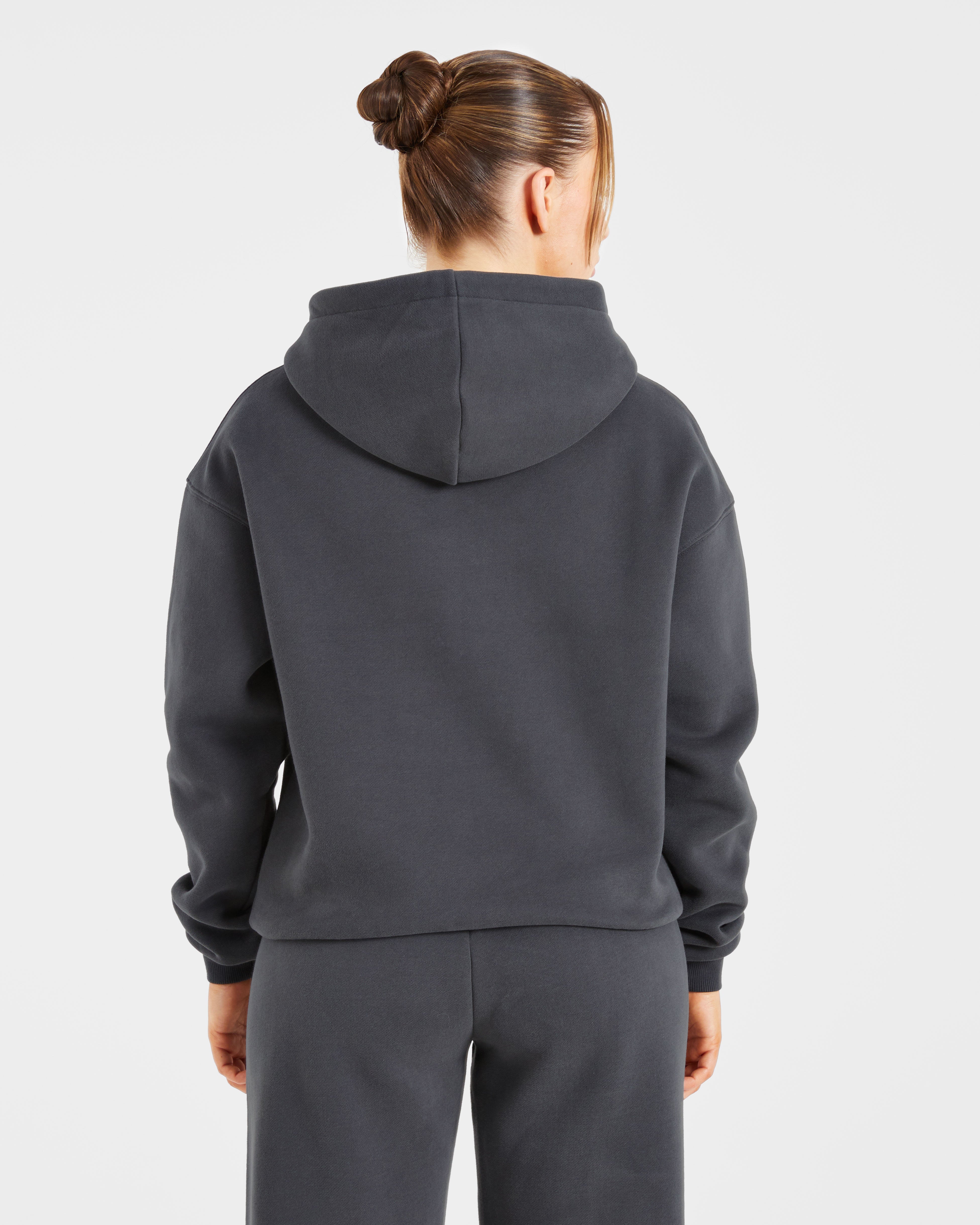 Sudadera Oversized Retrosa Bordada - Gris Oscuro