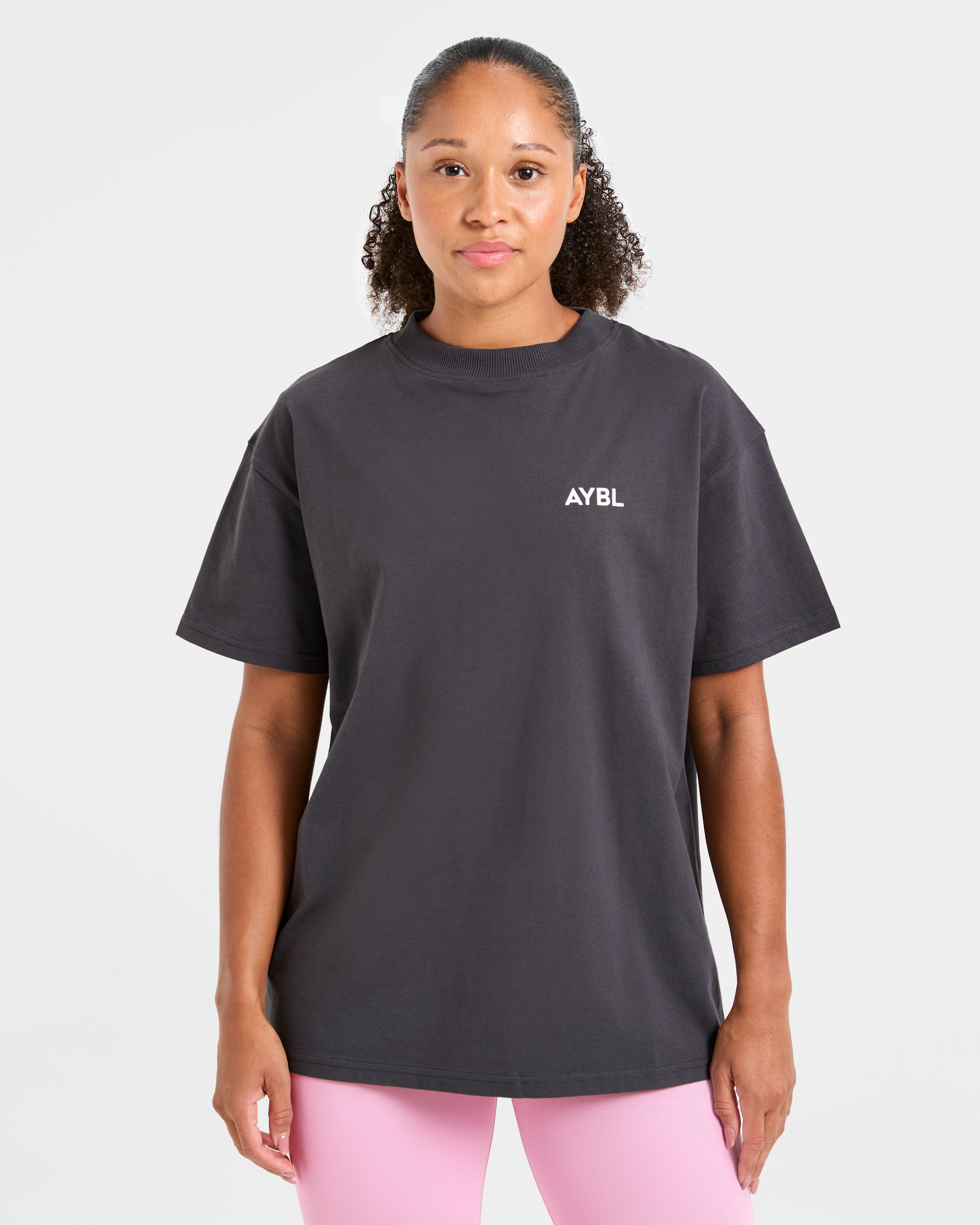 Camiseta Oversized con Gráfico Lift - Grafito/Rosa