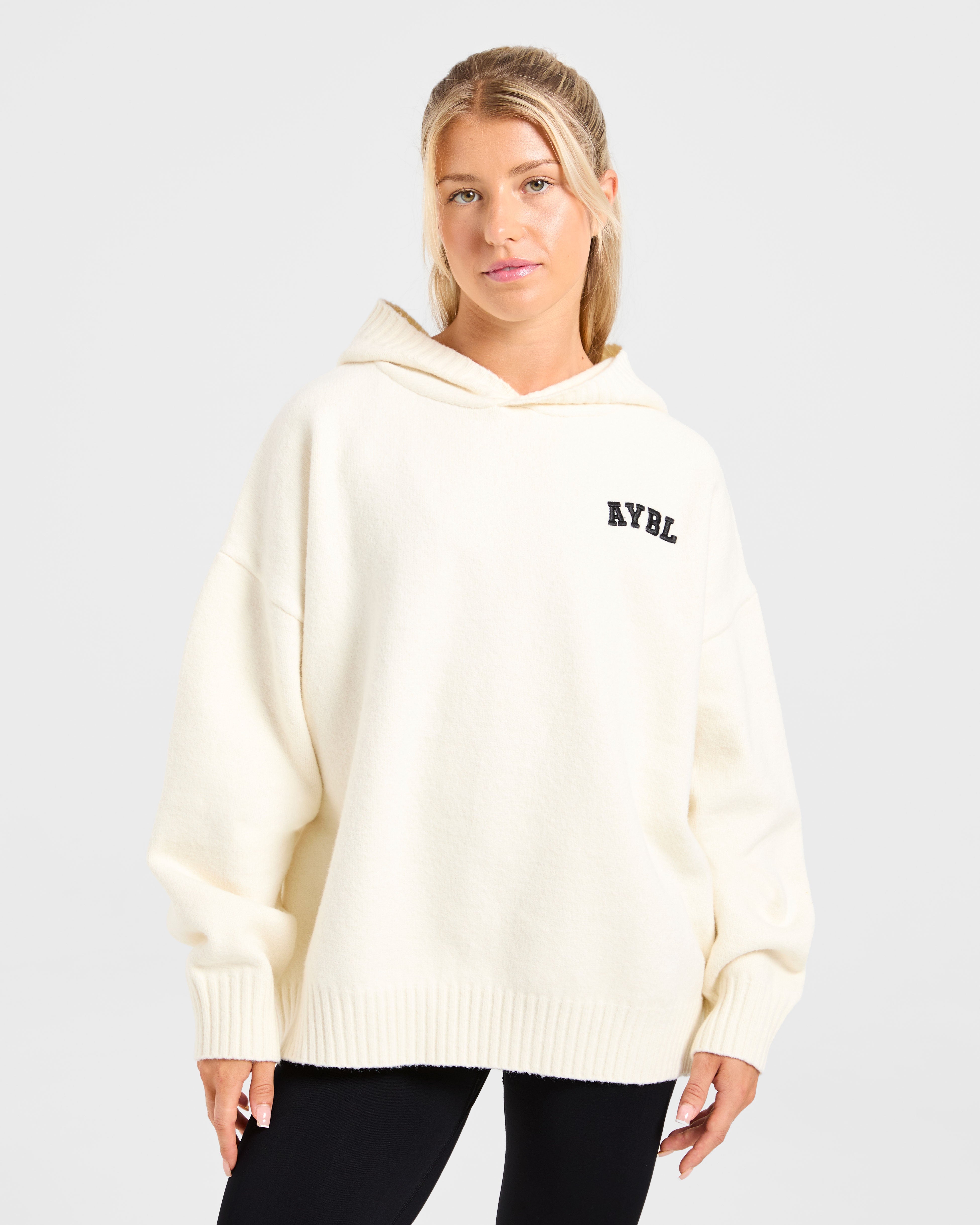 Sudadera Oversized de Lana Minimal con Logo Varsity - Crema