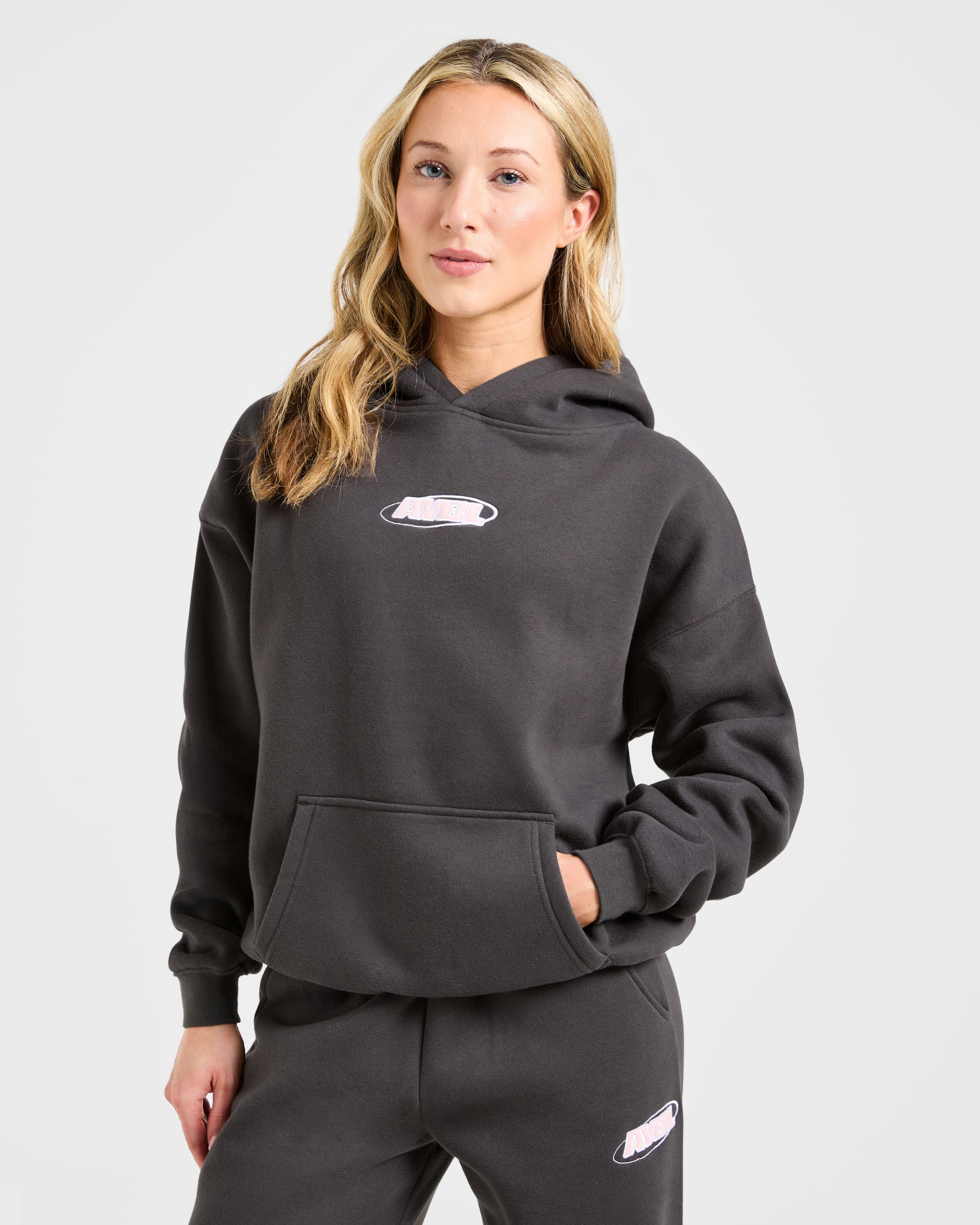 Sudadera Oversized Essential Sport - Gris Oscuro/Rosa
