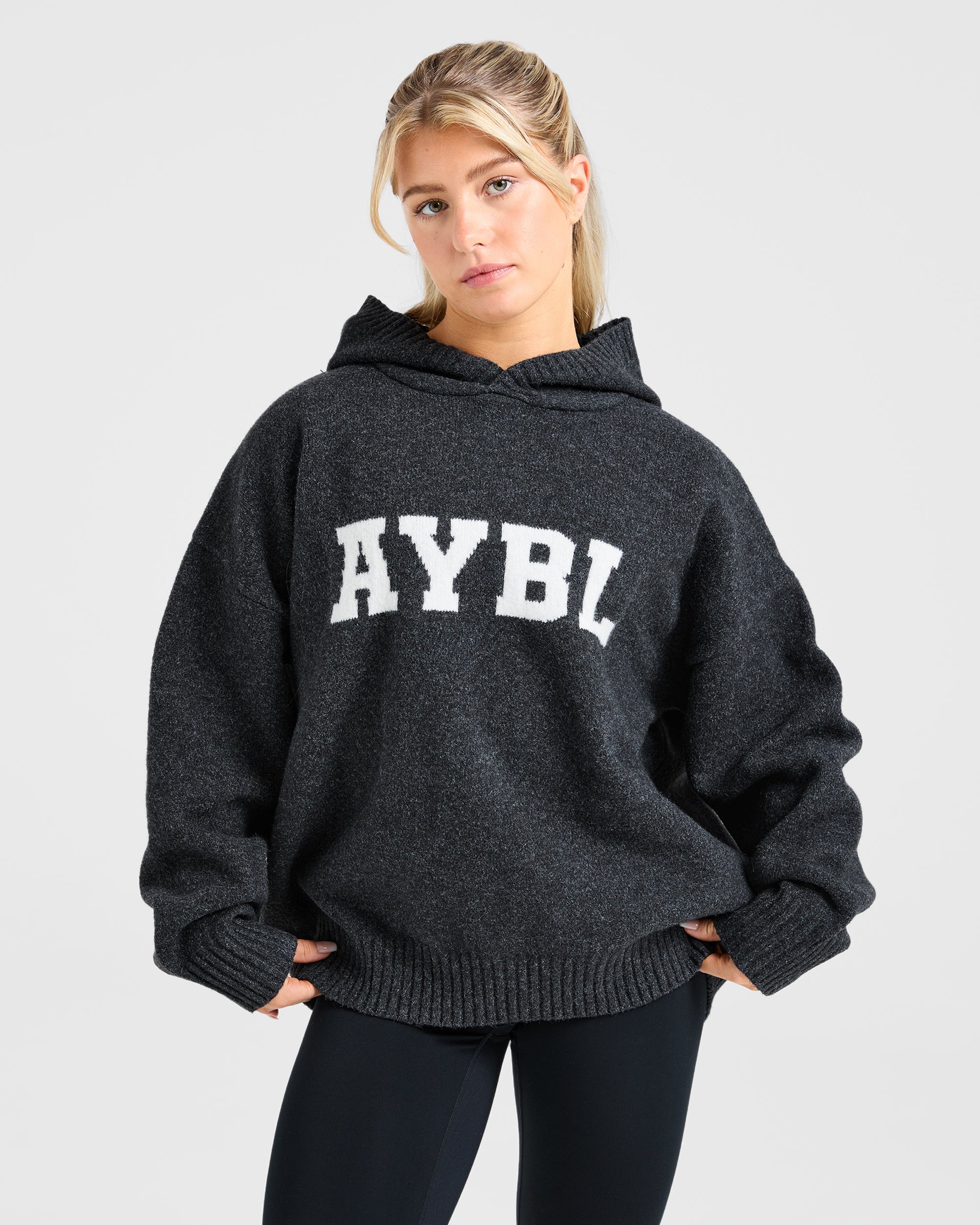 Sudadera Oversized de Punto Varsity - Gris Oscuro
