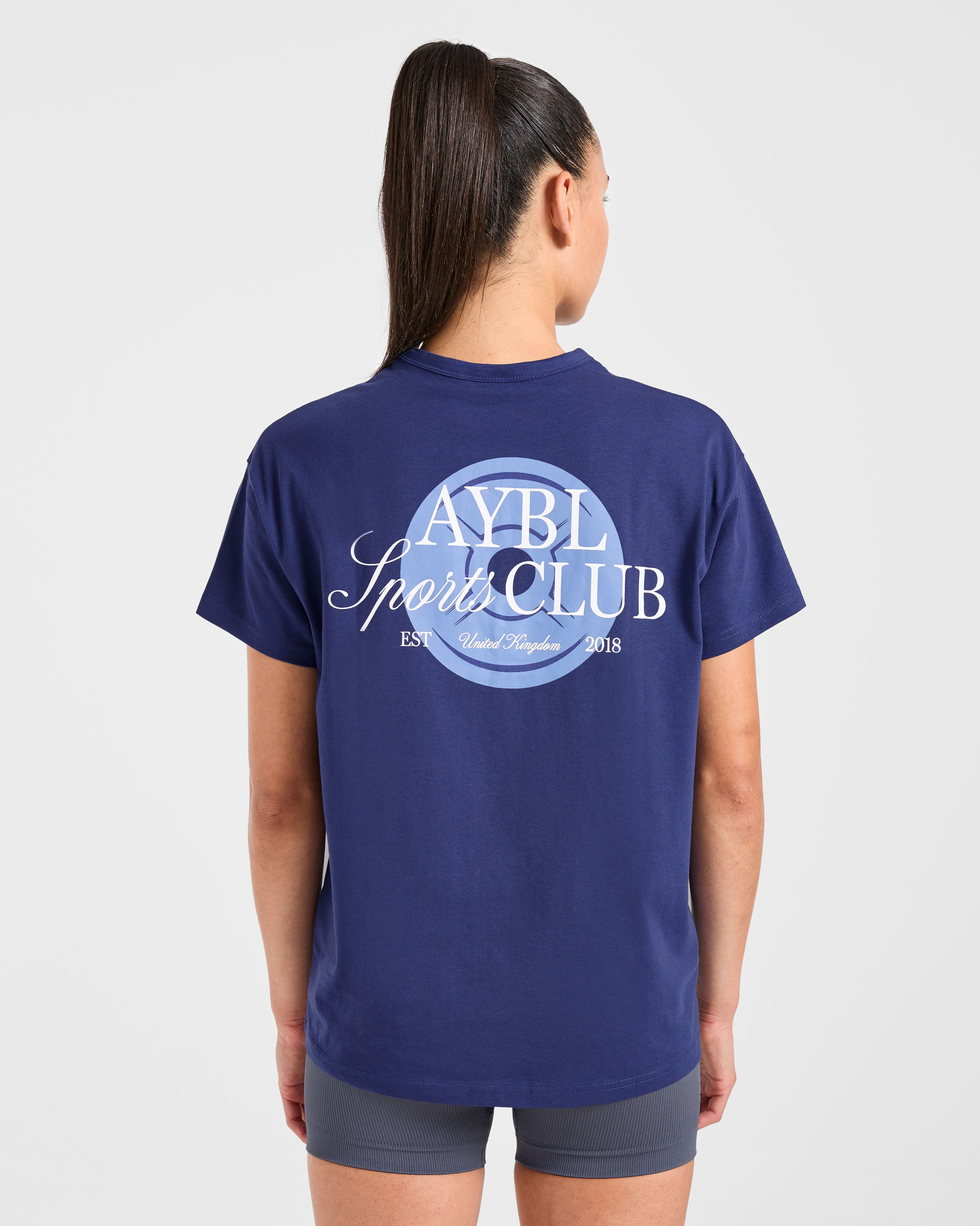 Camiseta Oversized con Letra AYBL Sports Club - Azul marino