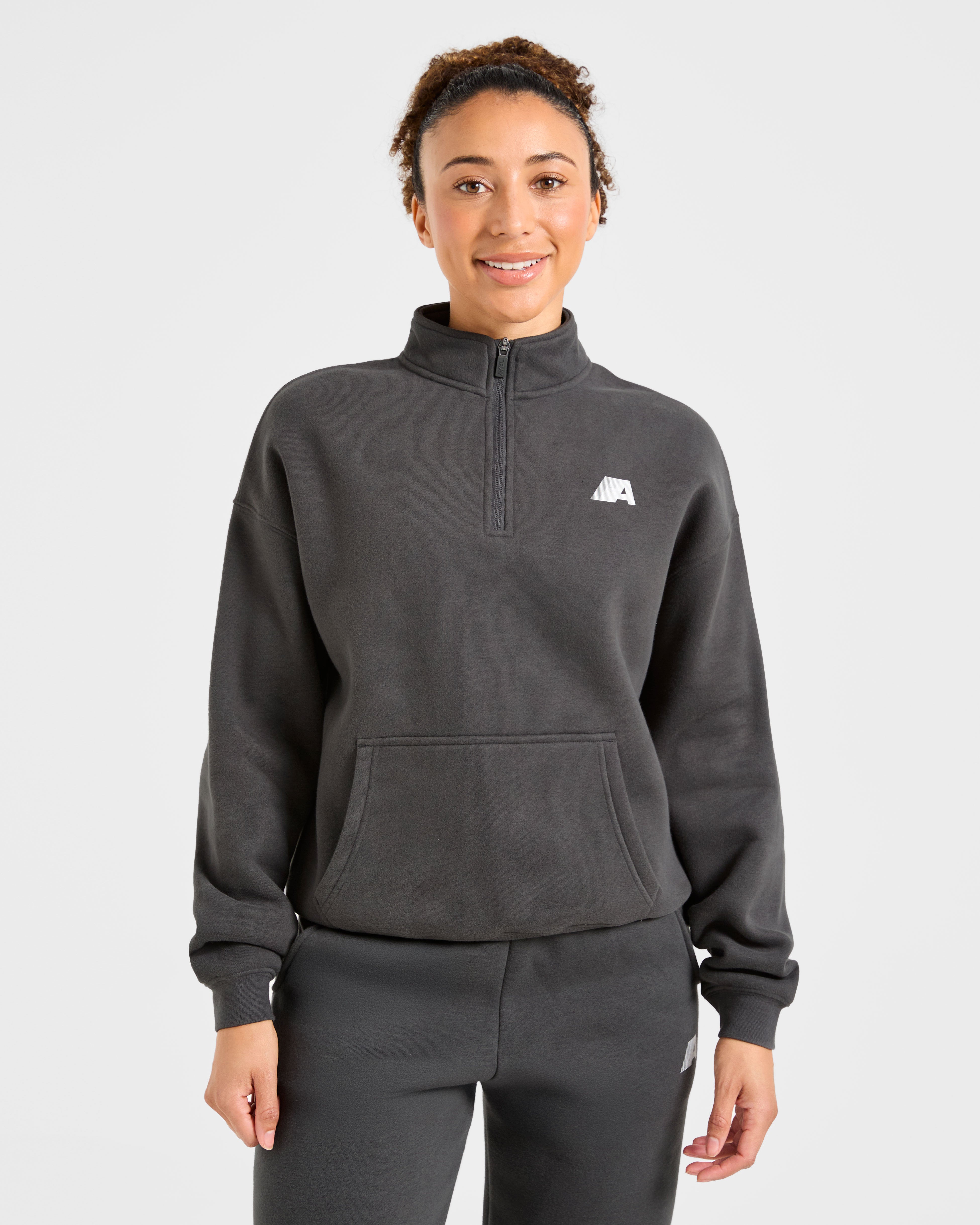 Pulóver Retro Athletics Oversized con Cremallera 1/4 - Gris