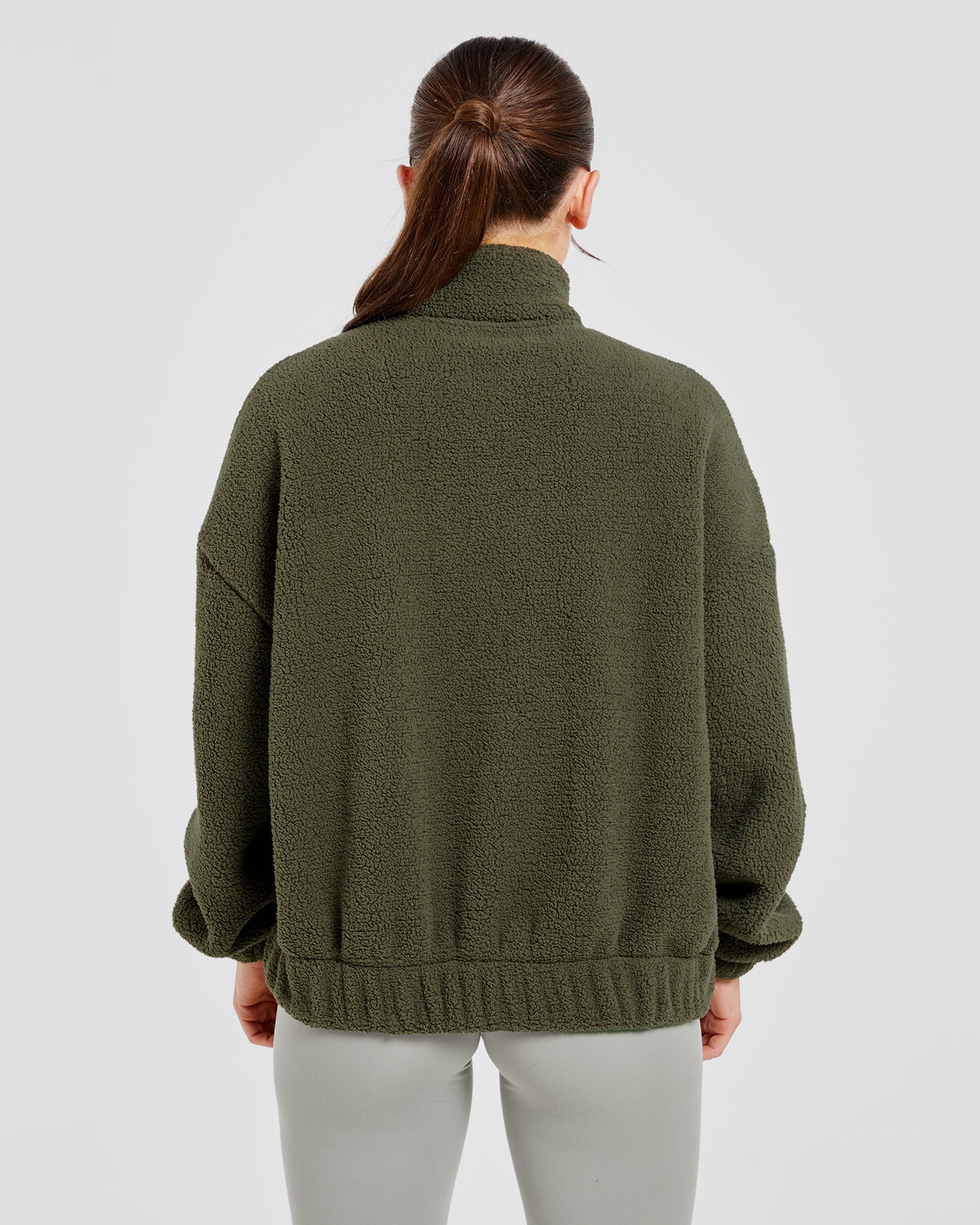 Chaqueta de Fleece Oversized con Cremallera Varsity - Verde Oliva