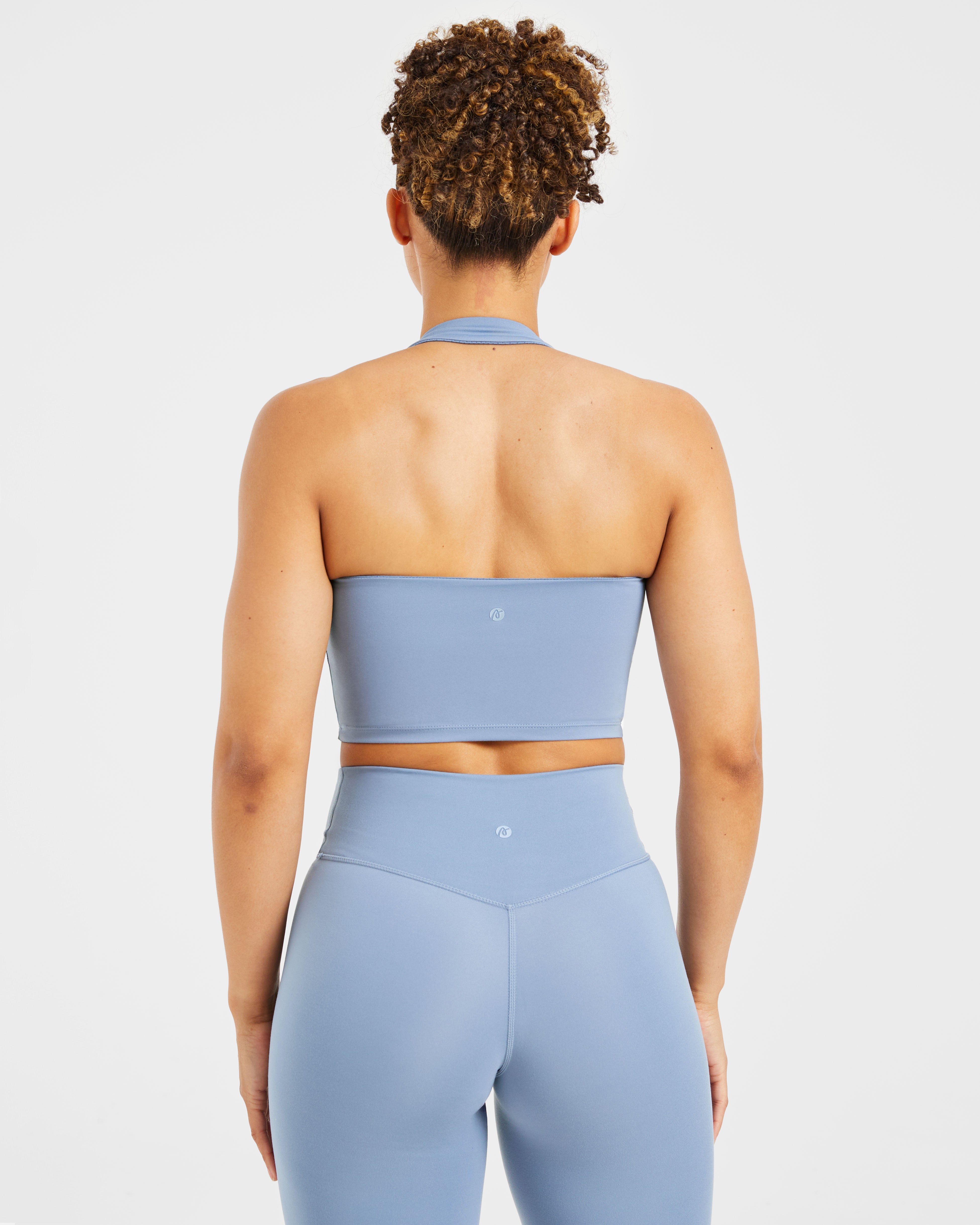 Top Corto de Cuello Halter - Azul Pizarra