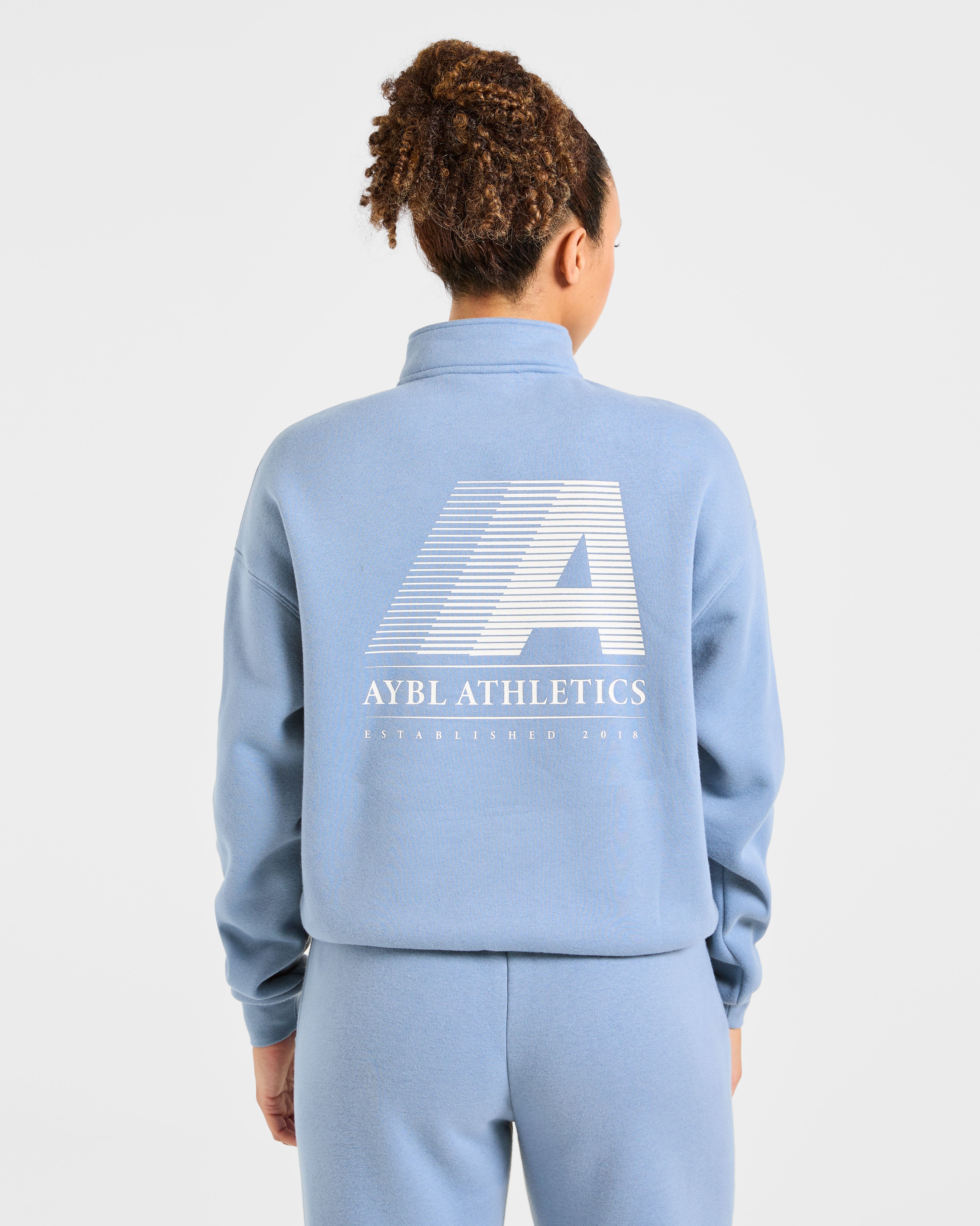 Pulóver Oversized de 1/4 Cierre Retro Athletics - Azul Vintage