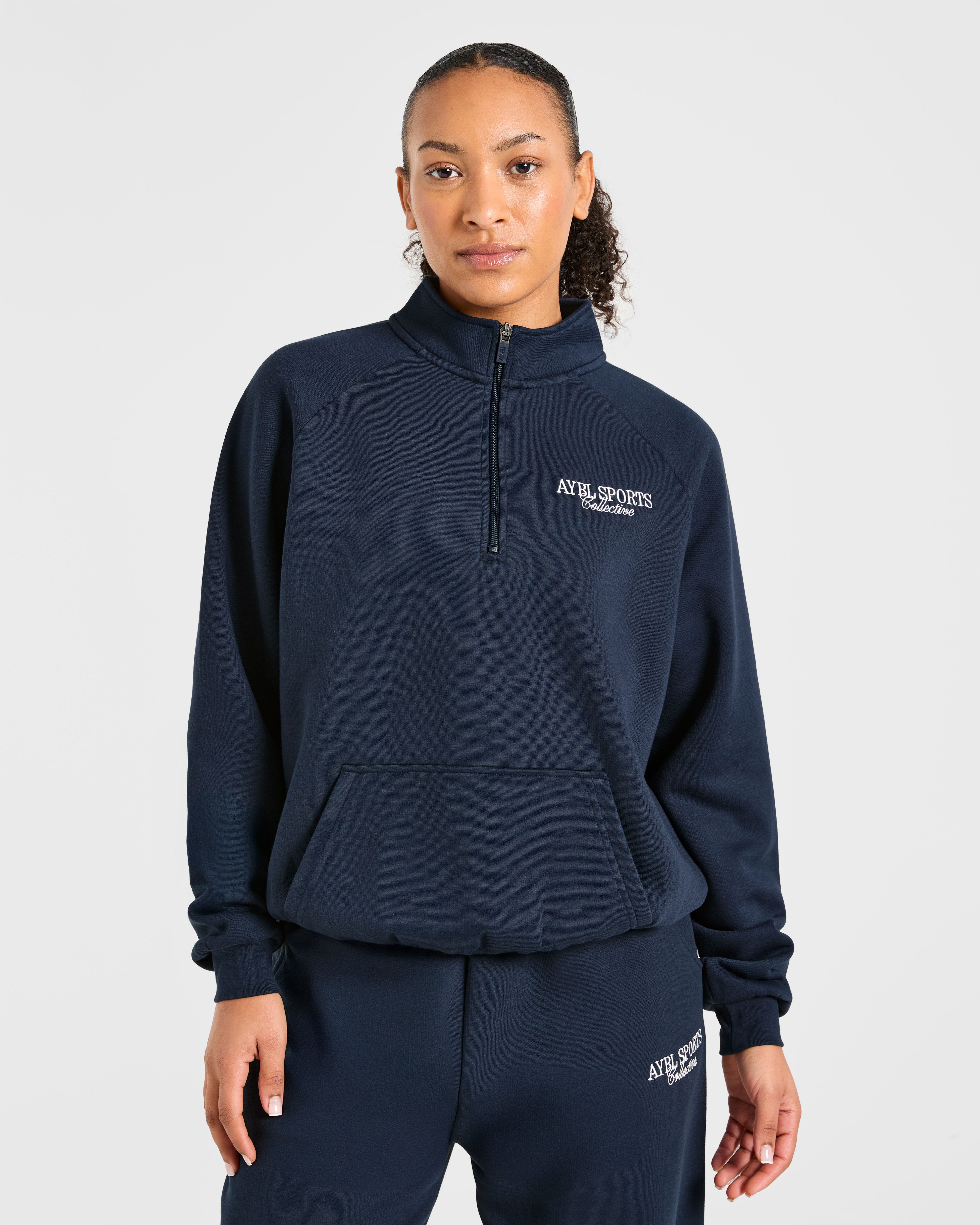 Deportes Colectivo Pulóver Oversized de 1/4 Cremallera - Azul Marino