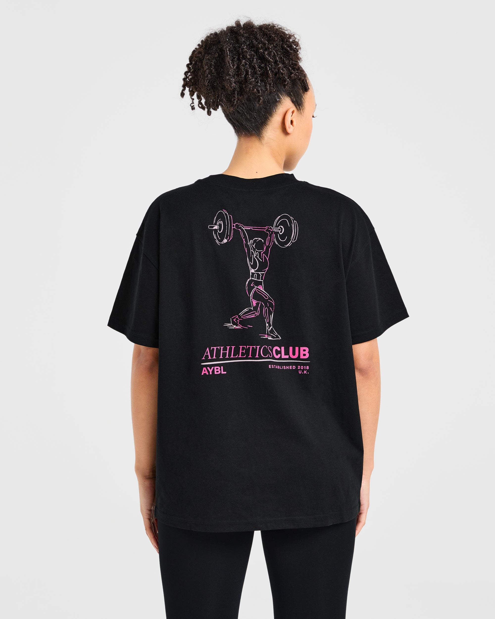 Camiseta Ilustración de Levantamiento de Pesas - Negro/Rosa