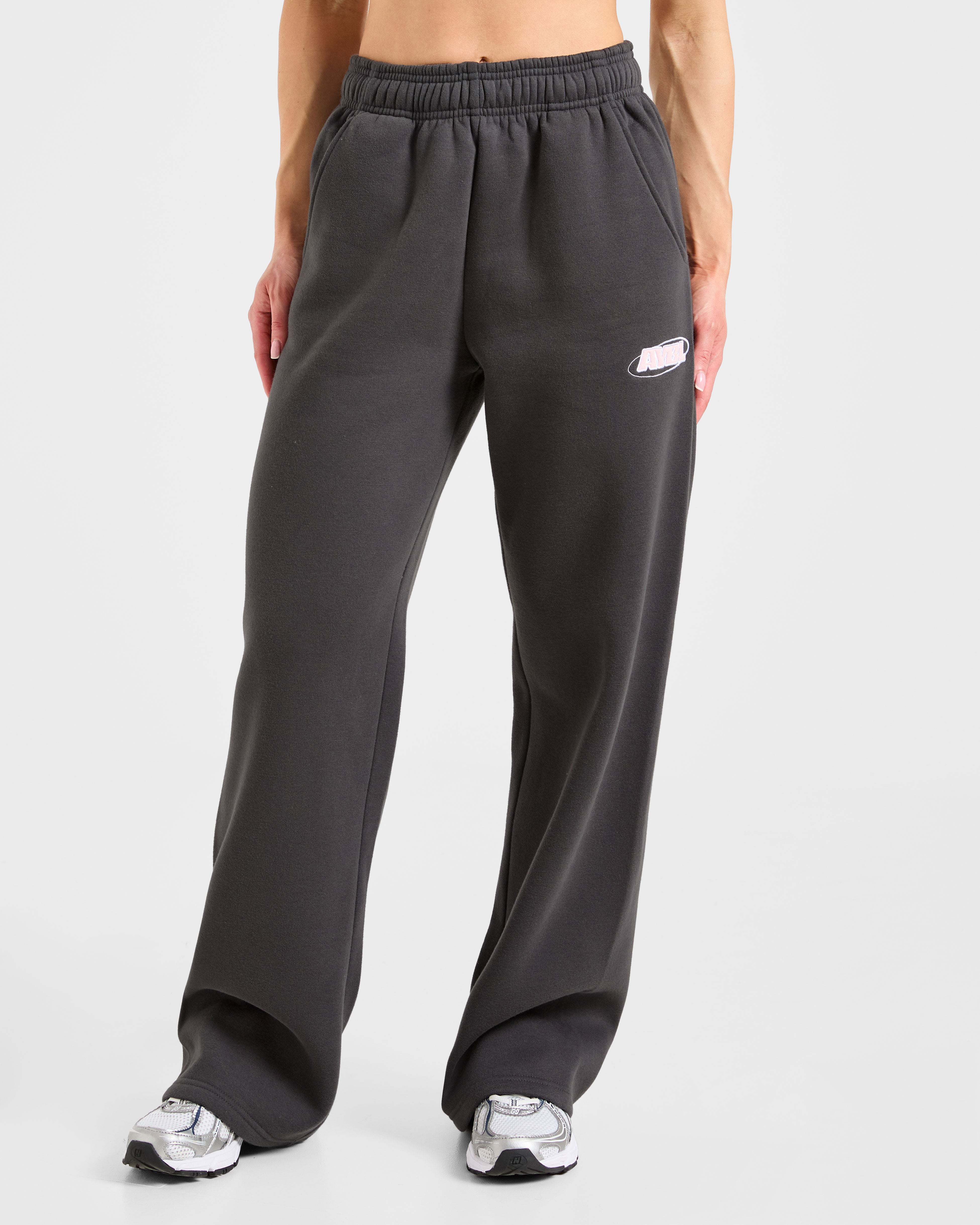 Joggers Oversized de Pierna Recta Essentials para Deportes - Gris Carbón/Rosa