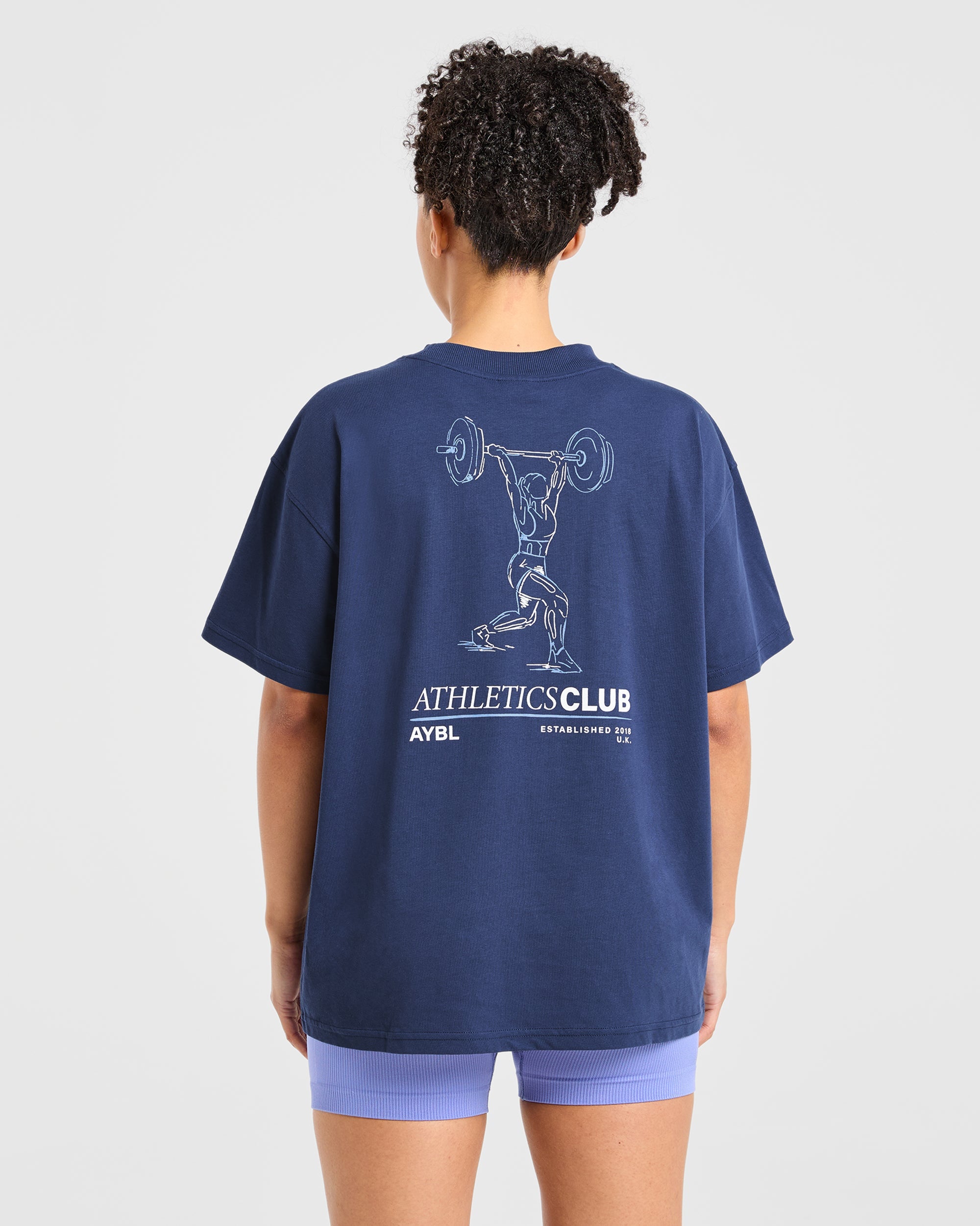 Camiseta de Ilustración de Levantamiento de Pesas - Azul