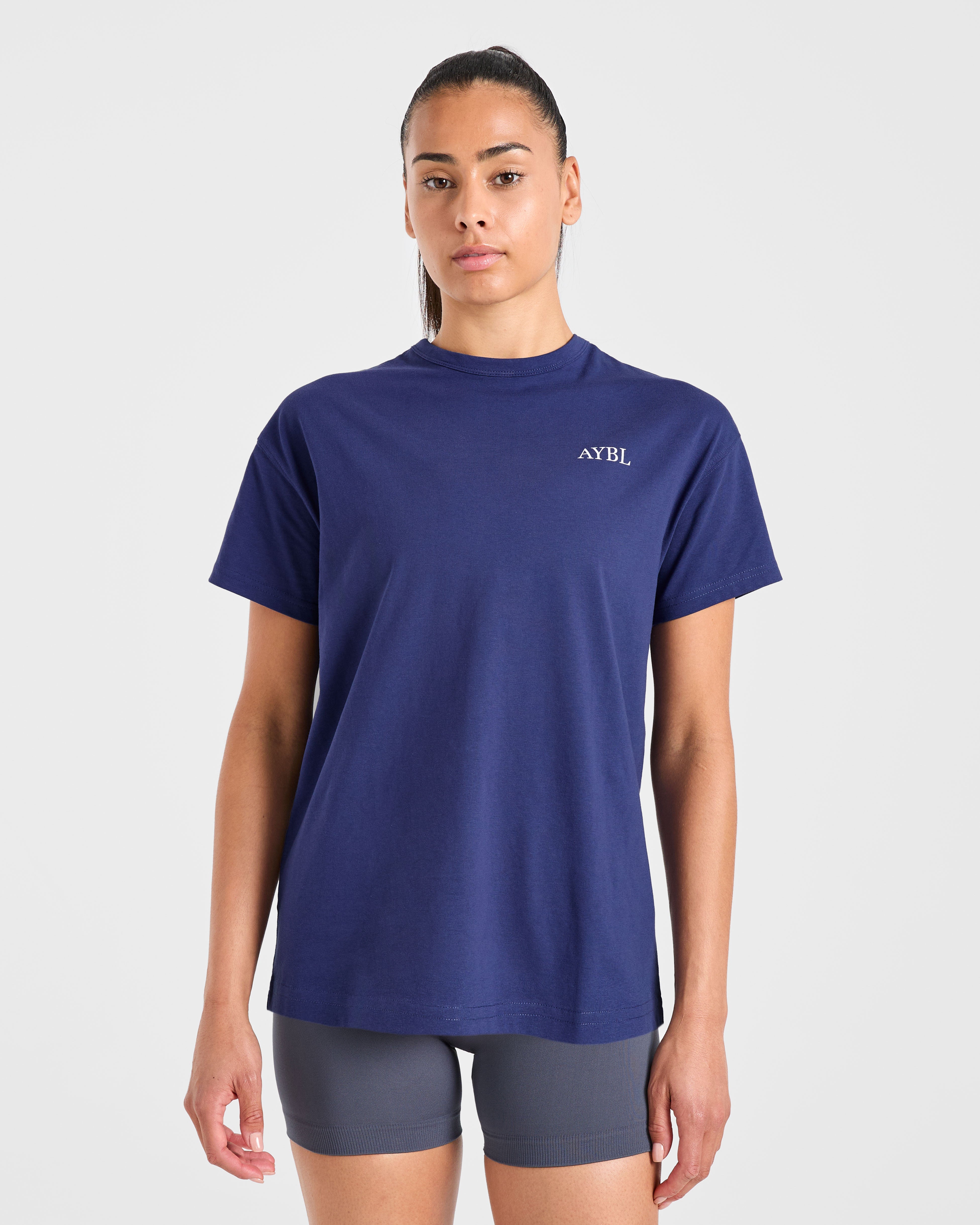 Camiseta Oversized con Letra AYBL Sports Club - Azul marino