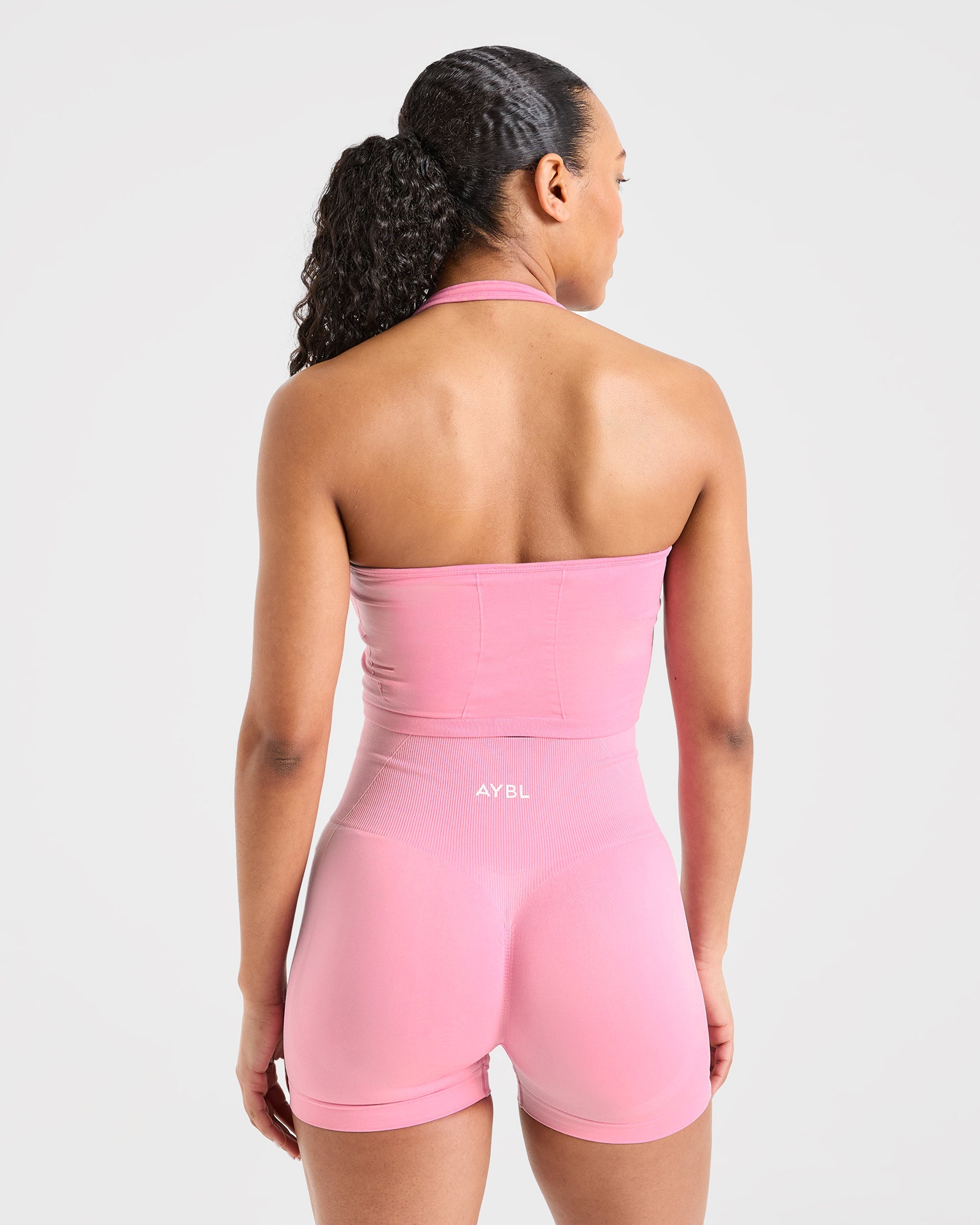 Empower Top Corto Sin Costuras de Escote Halter - Rosa Bebé