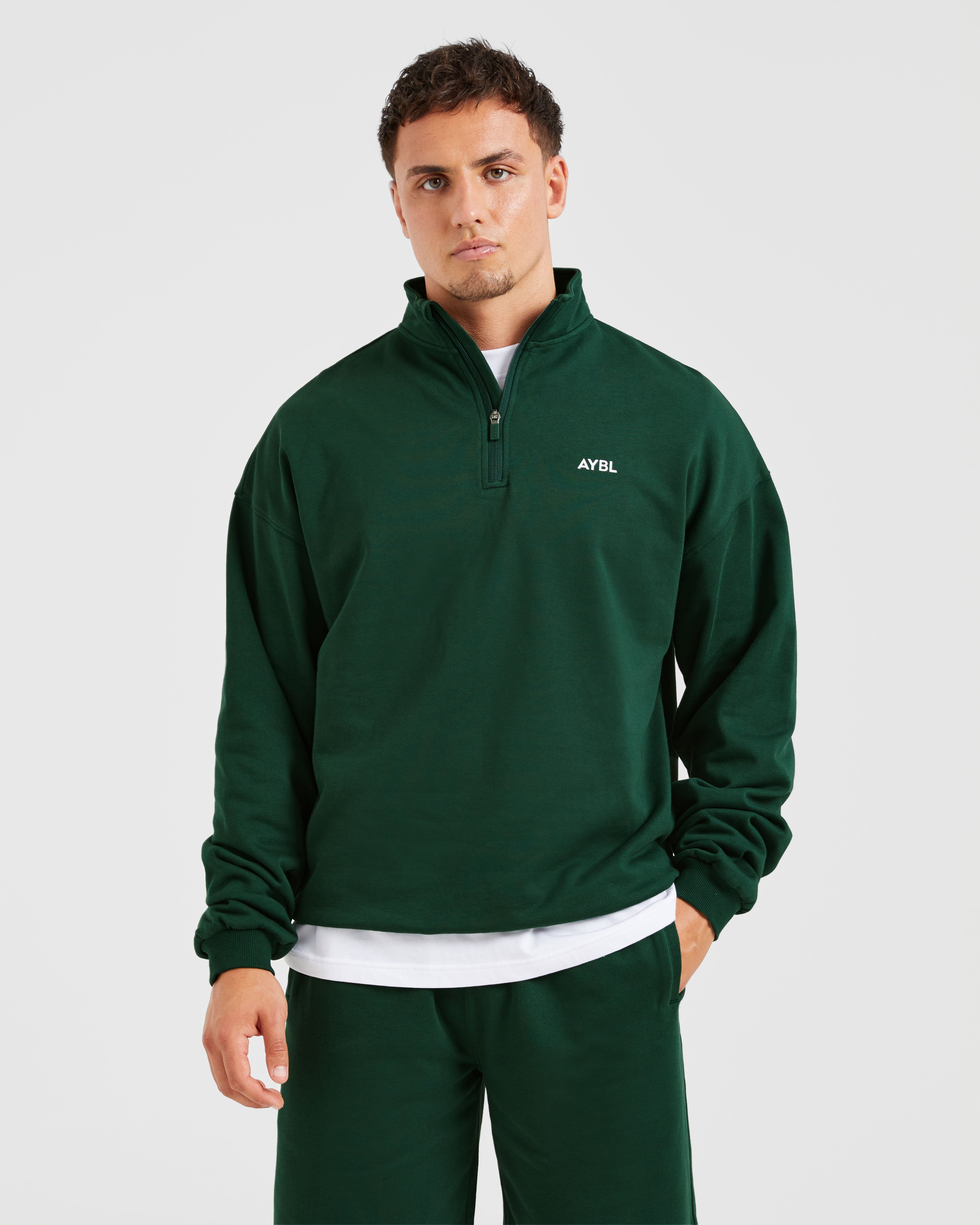 Pulóver Rebound con Cierre de 1/4 Zíper - Verde Bosque
