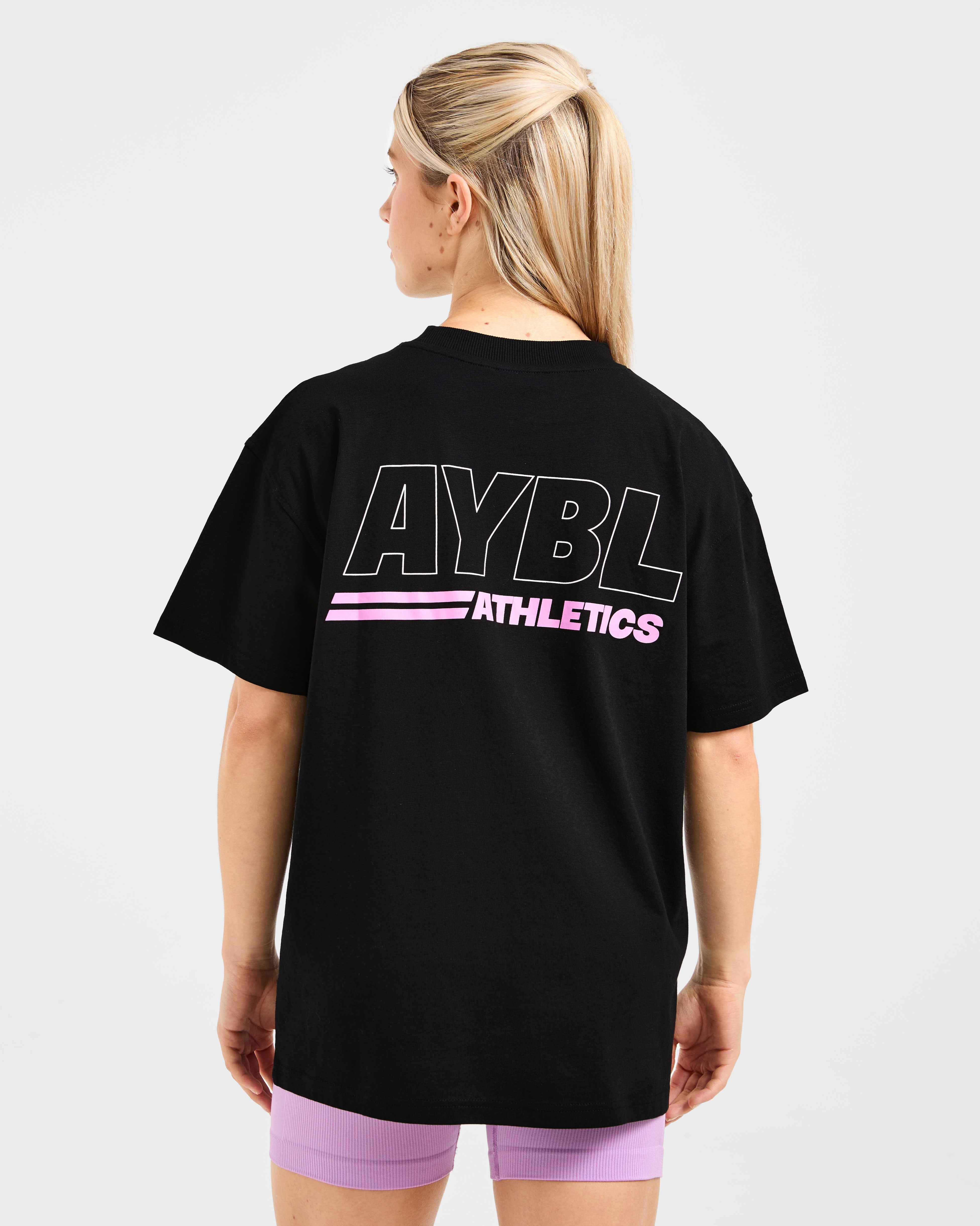 Camiseta Oversized de Pista de Atletismo - Negro/Rosa