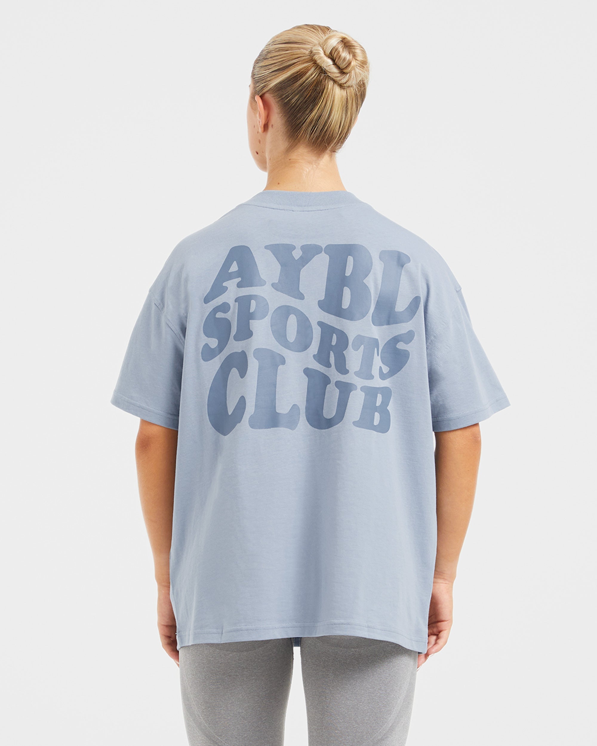 Camiseta Oversized con Estampado de Ondas del Sports Club - Azul Pizarra