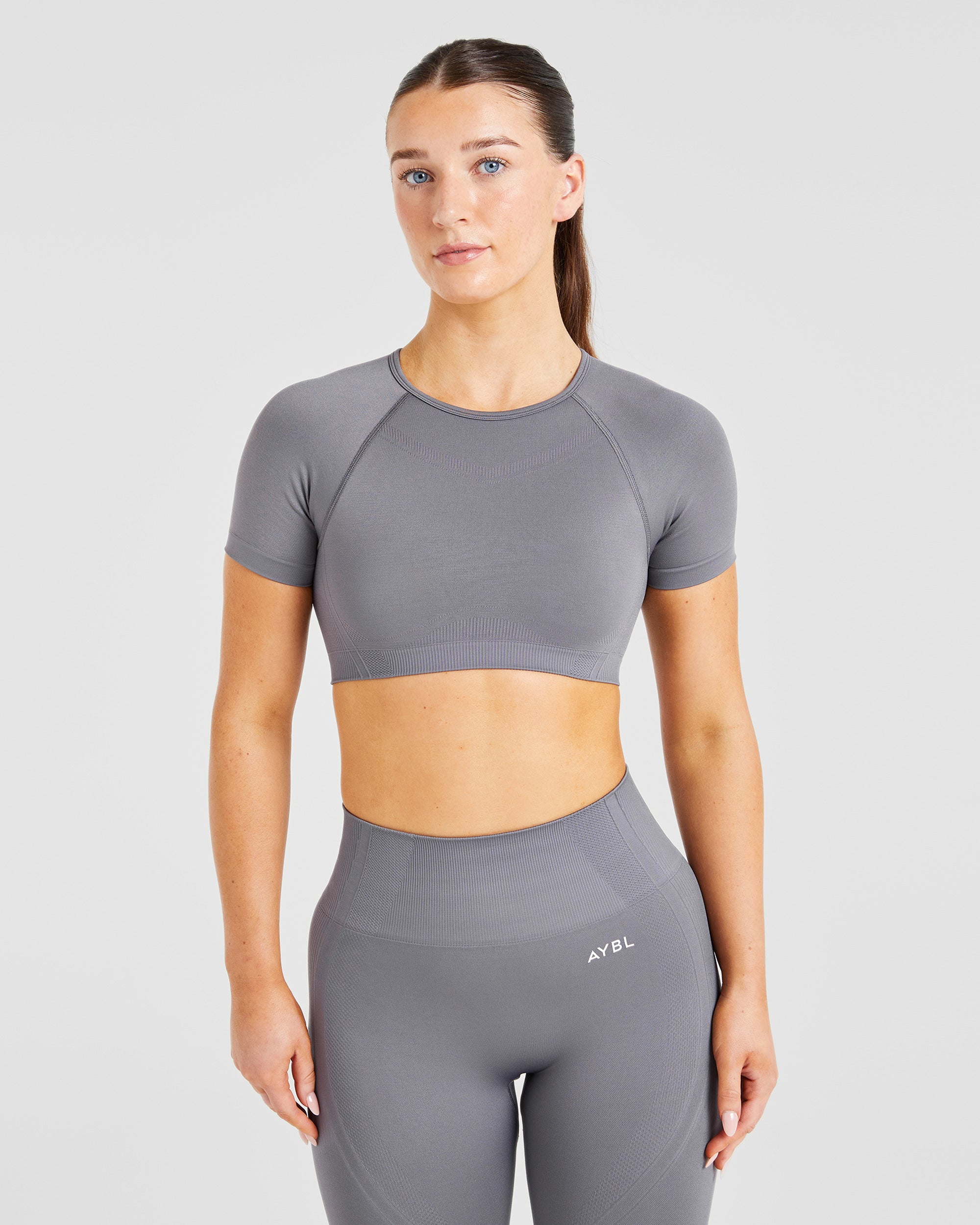 Crop Top Sin Costuras Balance V3 - Gris Carbón