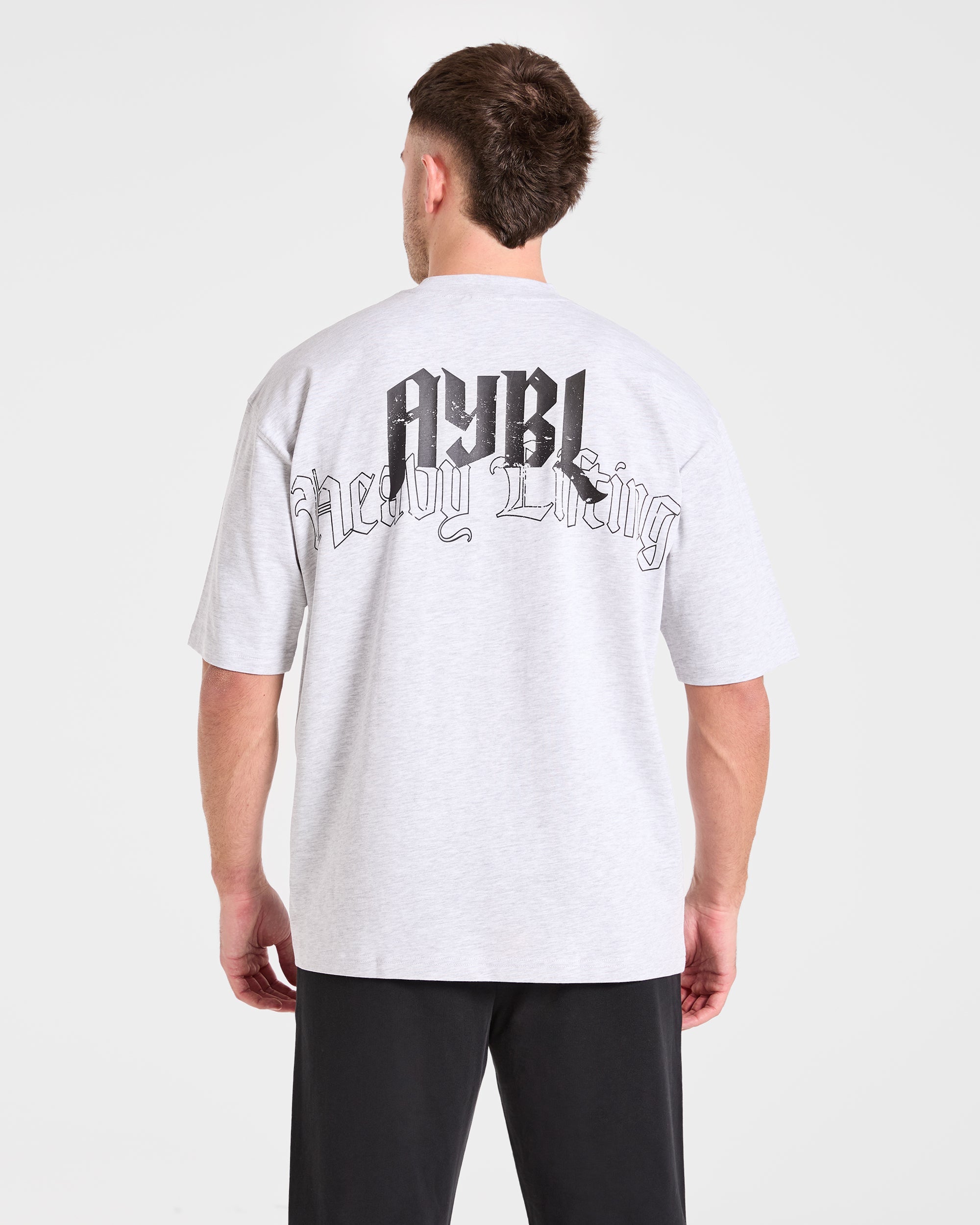 Camiseta Oversized Gótica para Levantamiento de Pesas - Gris Marfil